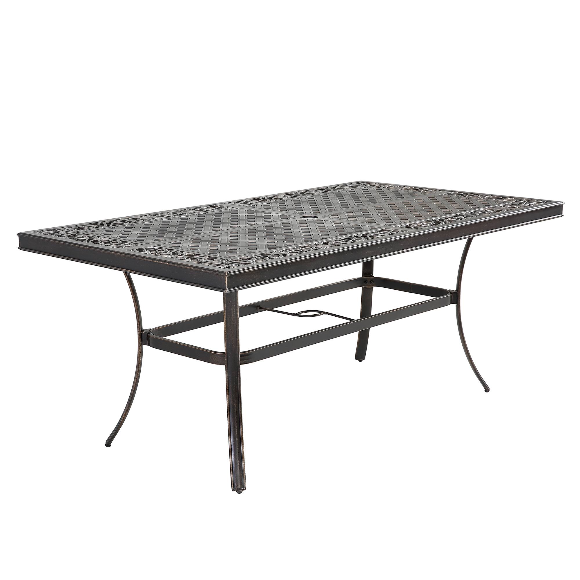 Mondawe - Patio Rectangle Cast Aluminum Dining Table with Umbrella Hole - Black