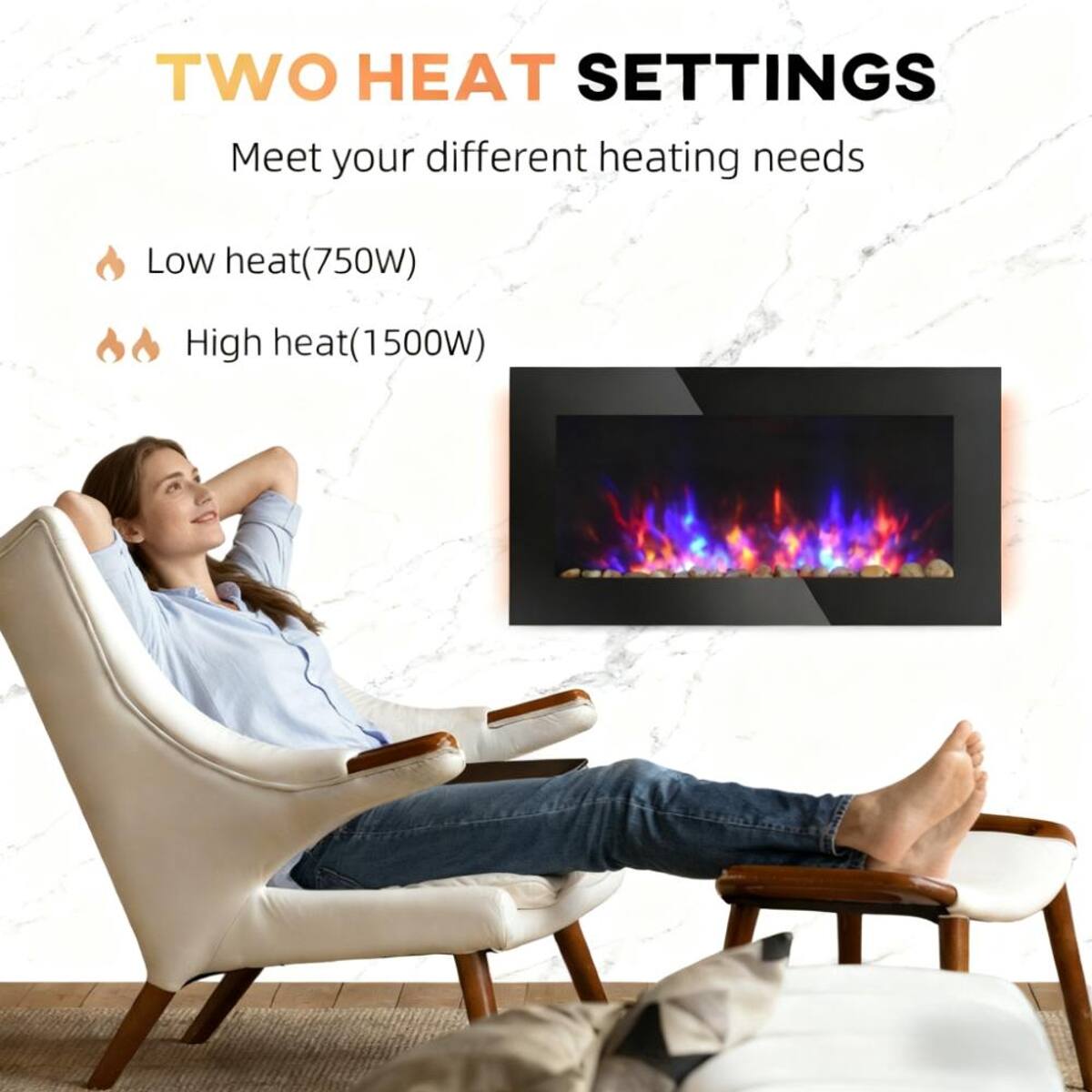 TWO HEAT SETTINGS  
Meet your different heating needs  
Low heat(750W)  
High heat(1500W)