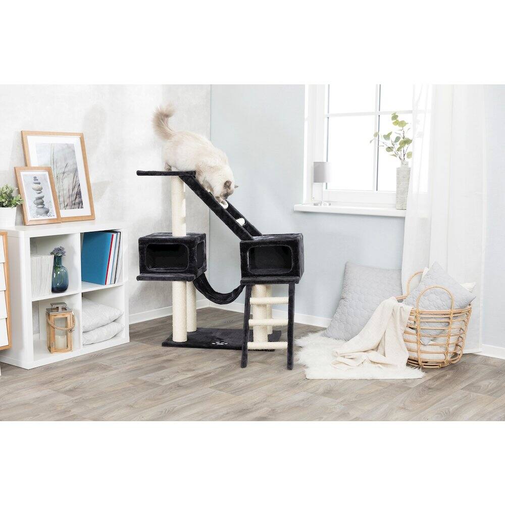 Angle. TRIXIE - Malaga Sisal 3-Level Cat Tree with Scratching Posts, Condos & Ladders - Dark Gray.