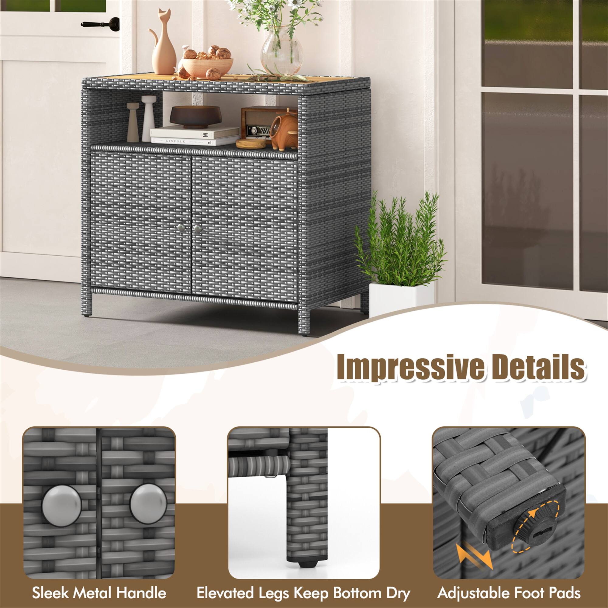 Impressive Details

- Sleek Metal Handle
- Elevated Legs Keep Bottom Dry
- Adjustable Foot Pads