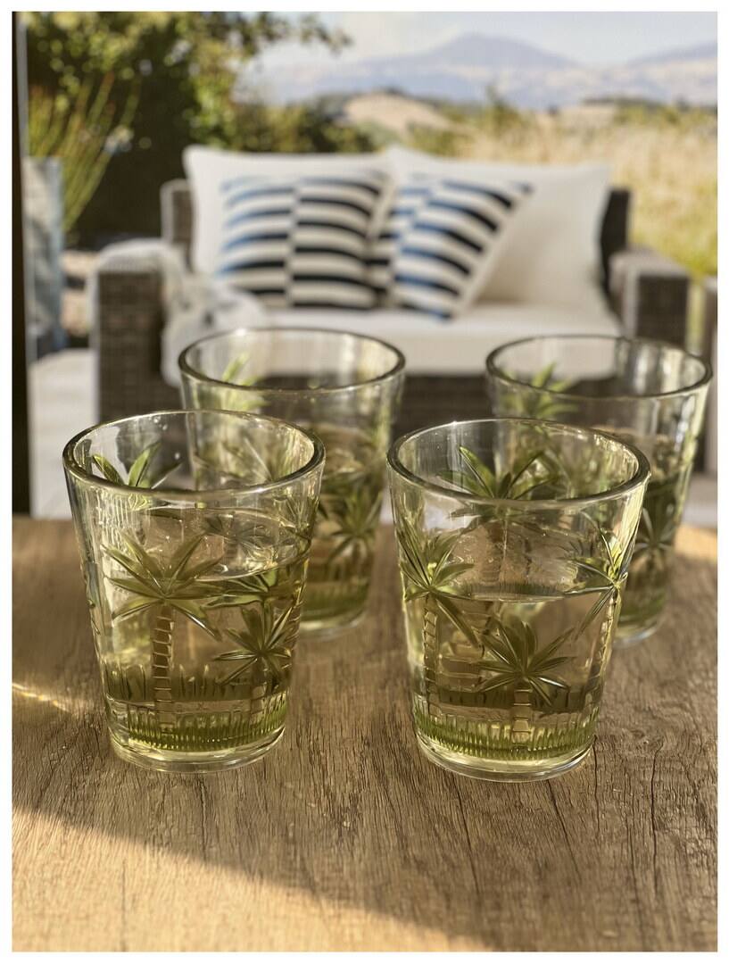 Back. APRILSOUL - Palm Tree Design Acrylic Glasses Set of 4 DOF Plastic BPA Free Cocktail Drinkware Water Tumblers - white.