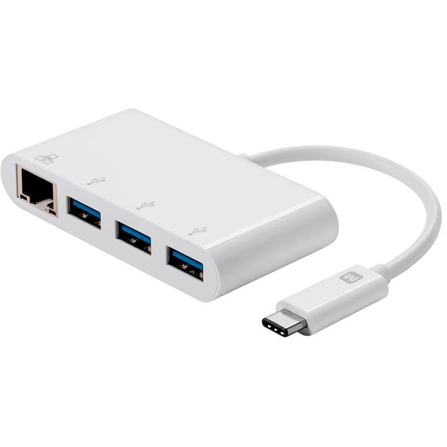 Alt View 3. Monoprice - Monoprice USB/Ethernet Combo Hub - USB 3.1 (Gen 1) Type C - External - 3 USB Port(s) - 1 Network (RJ-45) Port(s) - 3 USB - White.