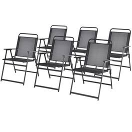 Gymax - Set of 6 Heavy-Duty Metal Folding Chairs Frame Armrests Portable Patio - Black
