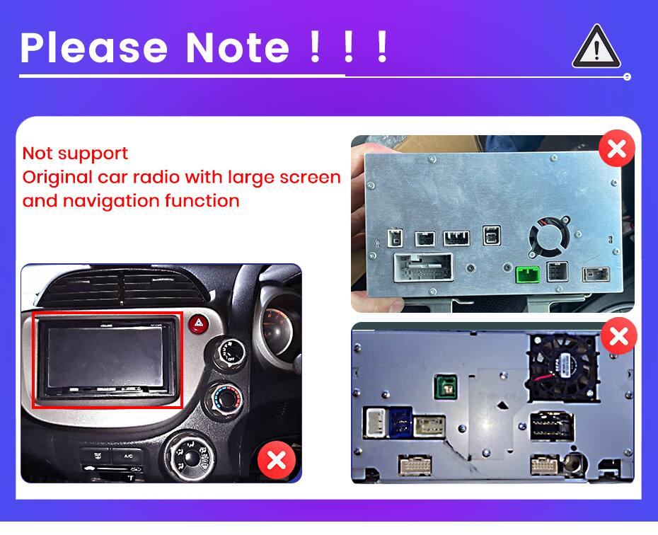 Please Note !!!  
Not support Original car radio with large screen and navigation function