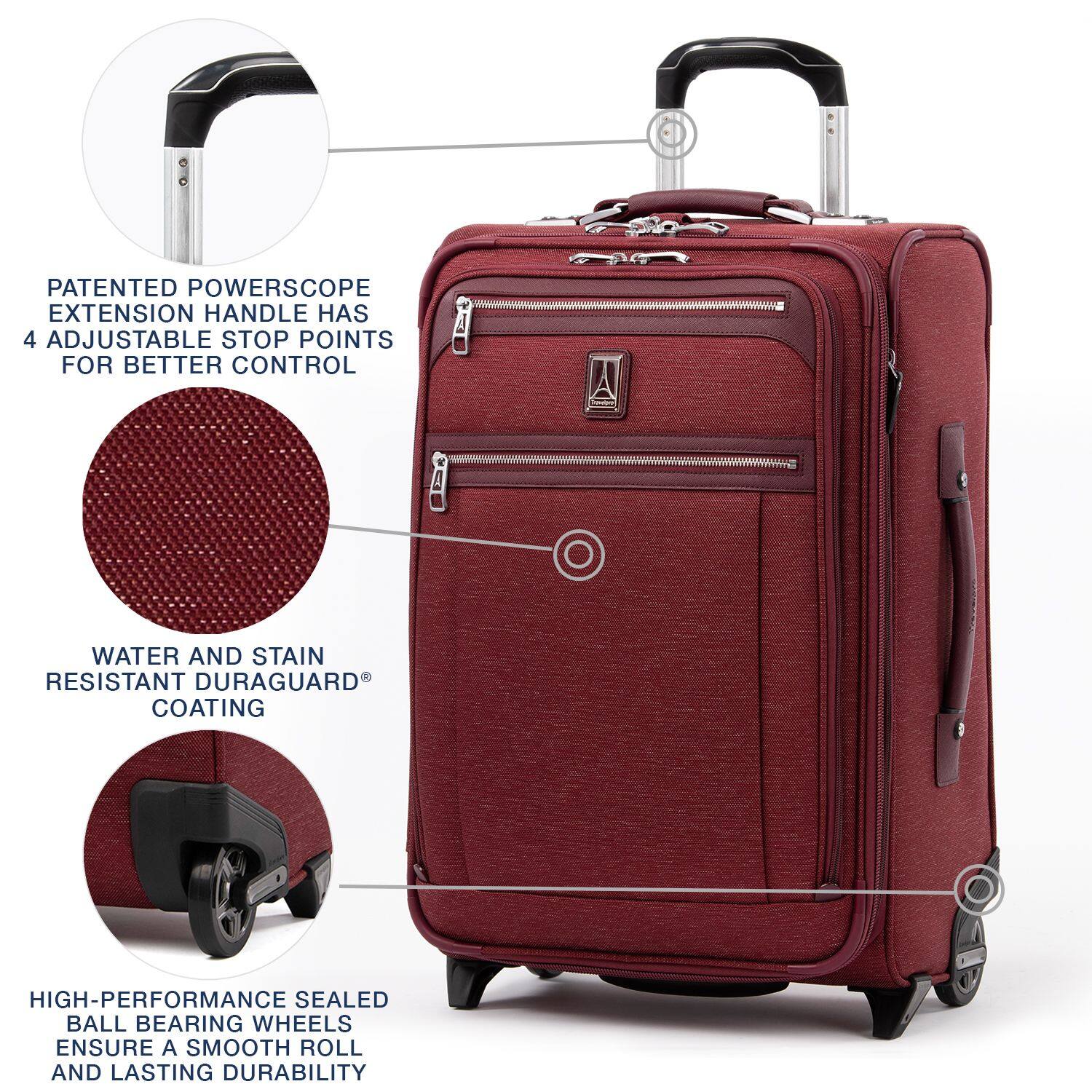 PATENTED POWERSCOPE EXTENSION HANDLE HAS 4 ADJUSTABLE STOP POINTS FOR BETTER CONTROL

WATER AND STAIN RESISTANT DURAGUARD® COATING

HIGH-PERFORMANCE SEALED BALL BEARING WHEELS ENSURE A SMOOTH ROLL AND LASTING DURABILITY