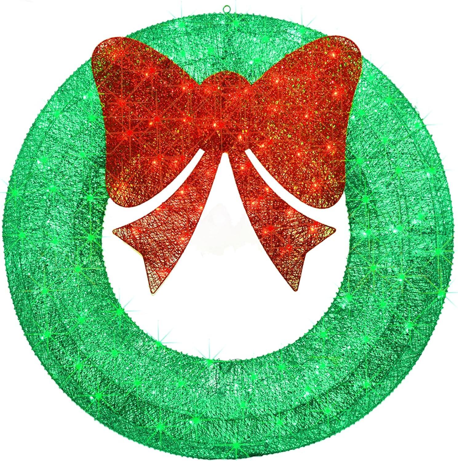 Front. Wikistore - WIKISTORE 48Inch 4FT Large LED Christmas Wreath with 140 Lights Outdoor Indoor Decor - Green.