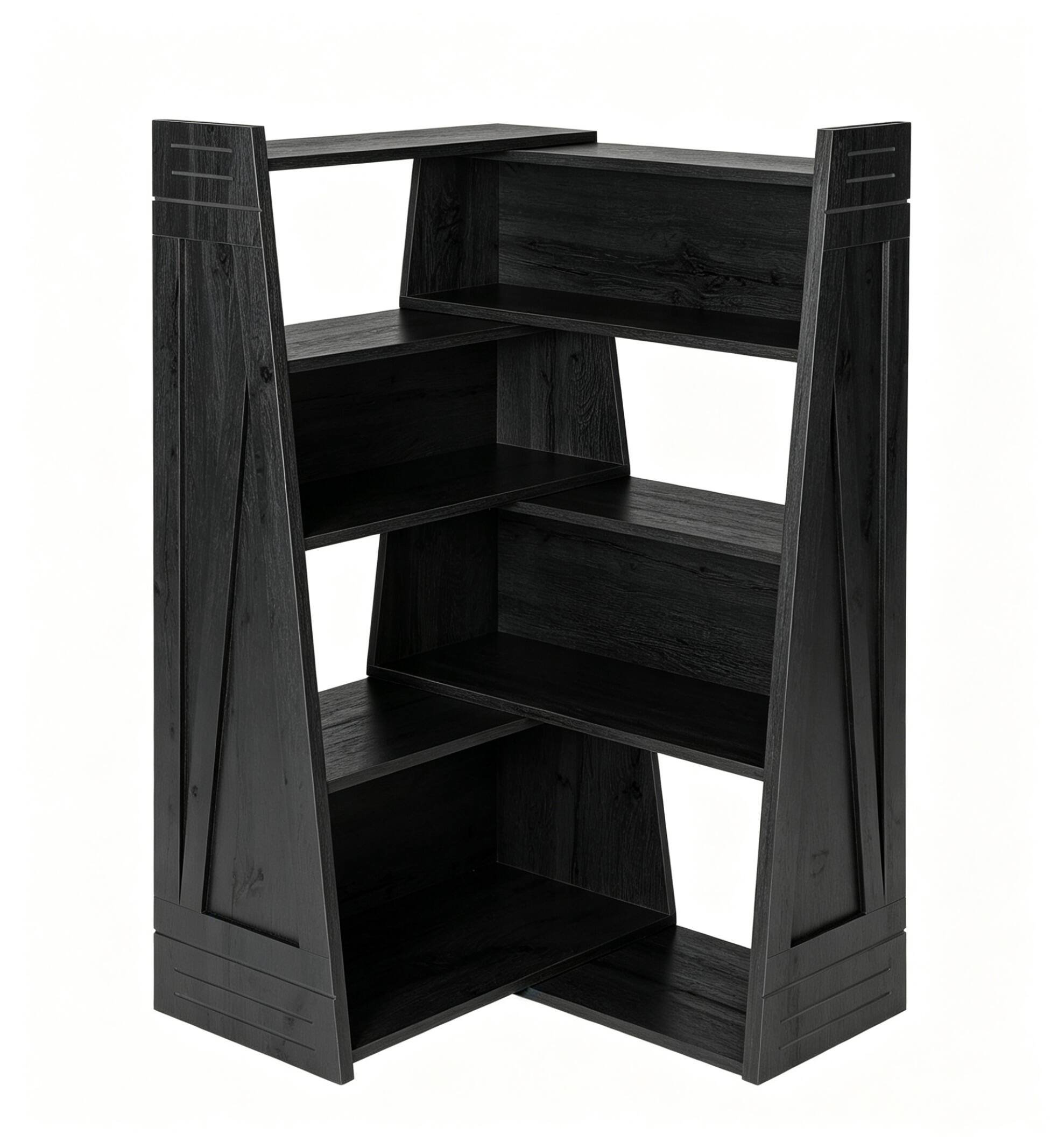 Alt View 4. MERAVOM - Wooden Expandable Bookshelf Storage Rack, 4-Tier L-Shaped Adjustable 2-Piece Bookcase, Extendable up to 47" for Corner - Black.