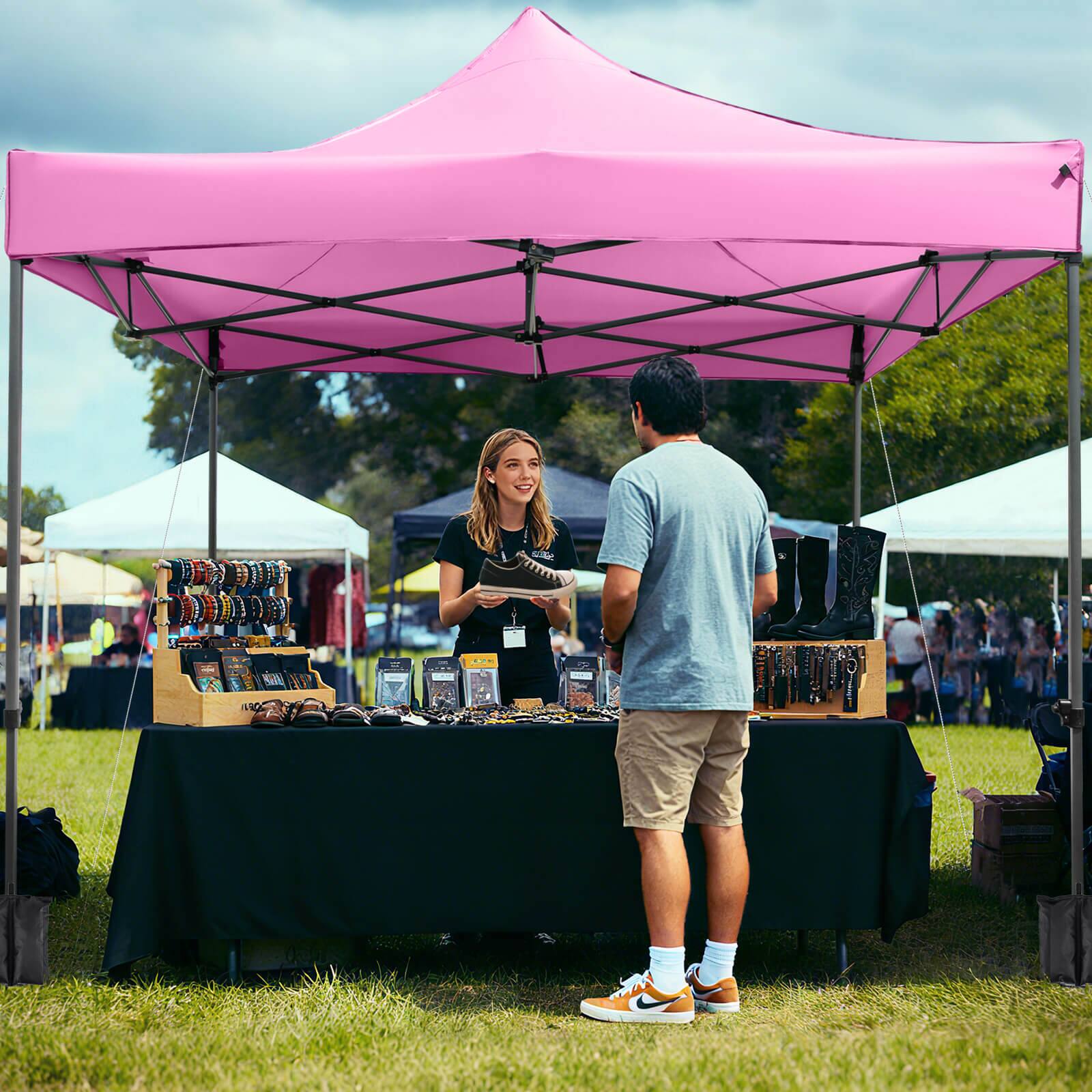 Alt View 1. Costway - Costway 10 x 10 FT Outdoor Pop up Canopy Tent with Wheeled Bag, 4 Sandbags, Stake & Ropes - Pink.