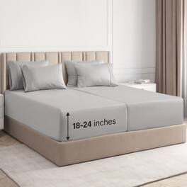 CGK Linens - 6 Piece Sheet Set - Extra Deep Pocket for 18"-24" Mattresses & Extra Pillowcases - Split king - Light Gray