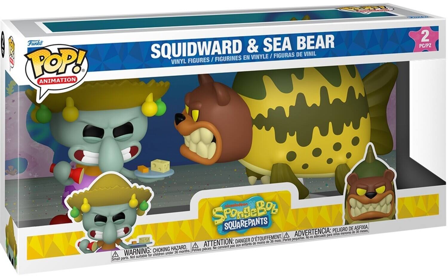 Funko POP! ANIMATION SQUIDWARD & SEA BEAR / FIGURAS DE VINIL / FIGURINES EN VINYLE VINYL FIGURES 2 PC/PZ alouelodeon SPONGEBOB SQUAREPANTS PELIGRO DE ASFIXIA. ADVERTENCIA: de 36 meses. niños menores es adecuado para D'TOUFFEMENT. pequeñas. No DANGER 36 mois. Partes ATTENTION: de moins de A aux enfants HAZARD. Ne convient pas CHOKING months. Petites pièces. WARNING: suitable for children under 36 Small parts. Not