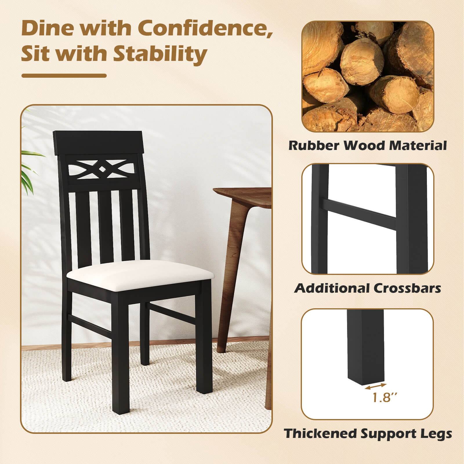Dine with Confidence, Sit with Stability

Rubber Wood Material

Additional Crossbars

1.8" Thickened Support Legs