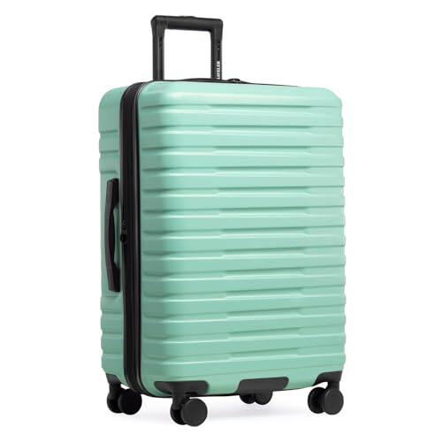 Front. Vulpecula Spade - Boren Expandable Hardside Rugged Travel Luggage with 8 Spinner Wheels, Mint, Checked-Medium 26-Inch - Mint.
