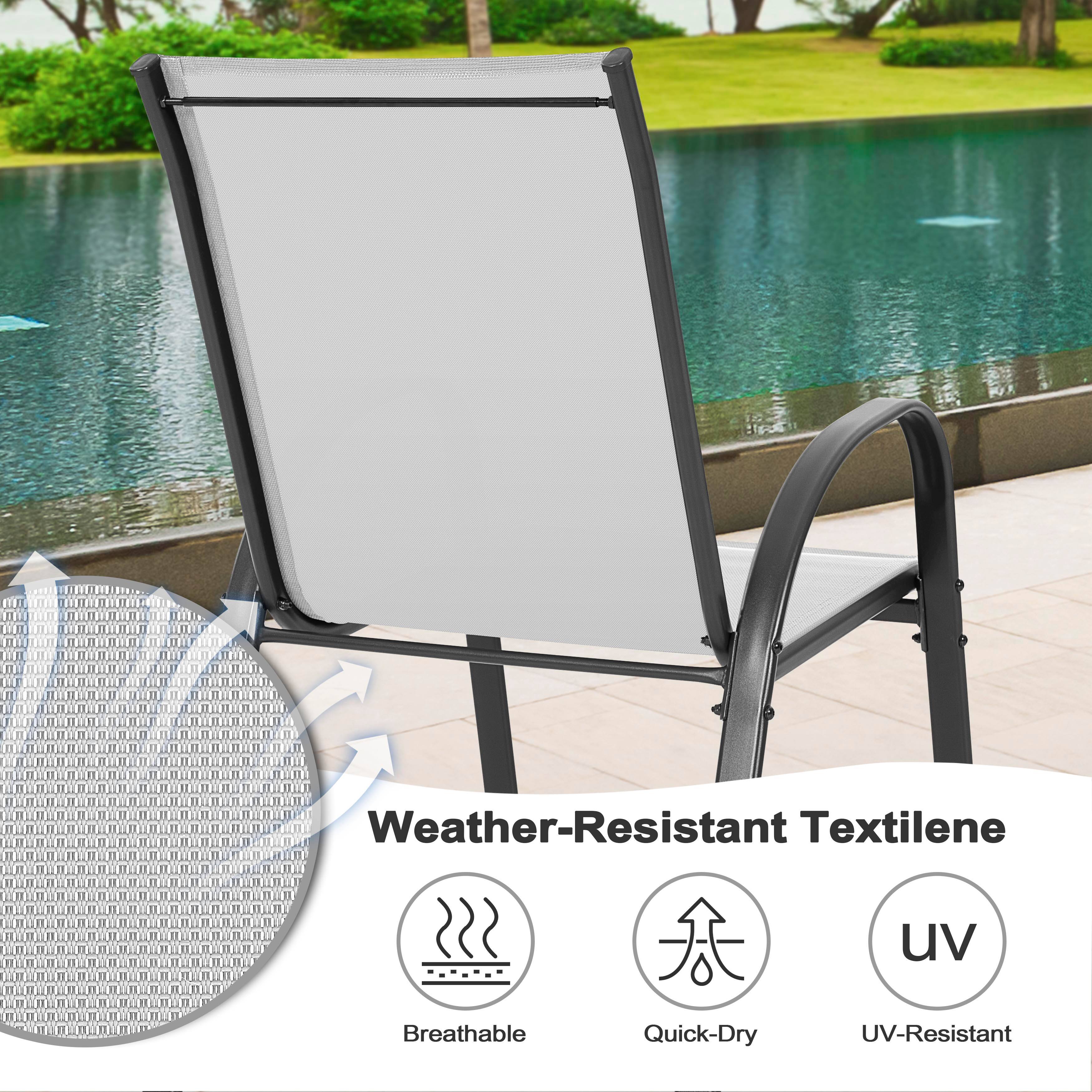 Weather-Resistant Textilene  
Breathable  
Quick-Dry  
UV-Resistant