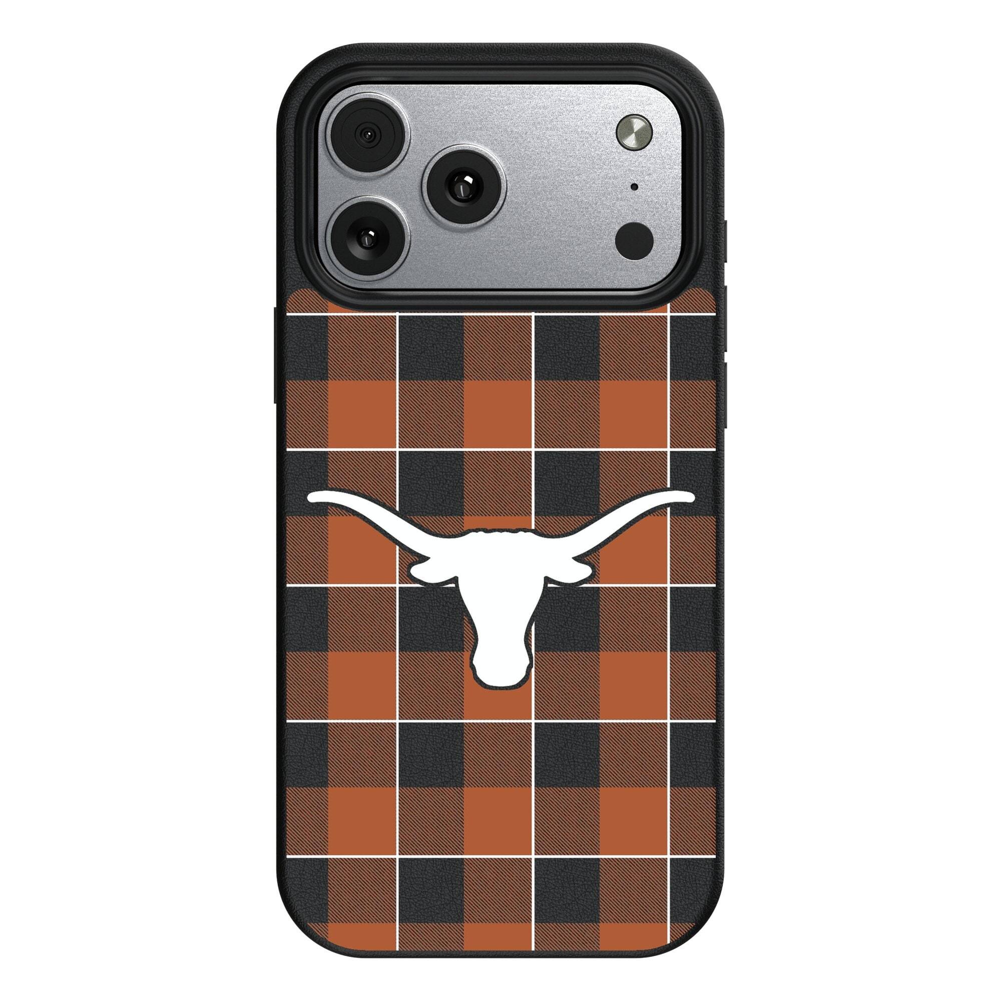 Front. Keyscaper - Texas Longhorns Plaid Magnetic Bump iPhone Case - 16 - Black.