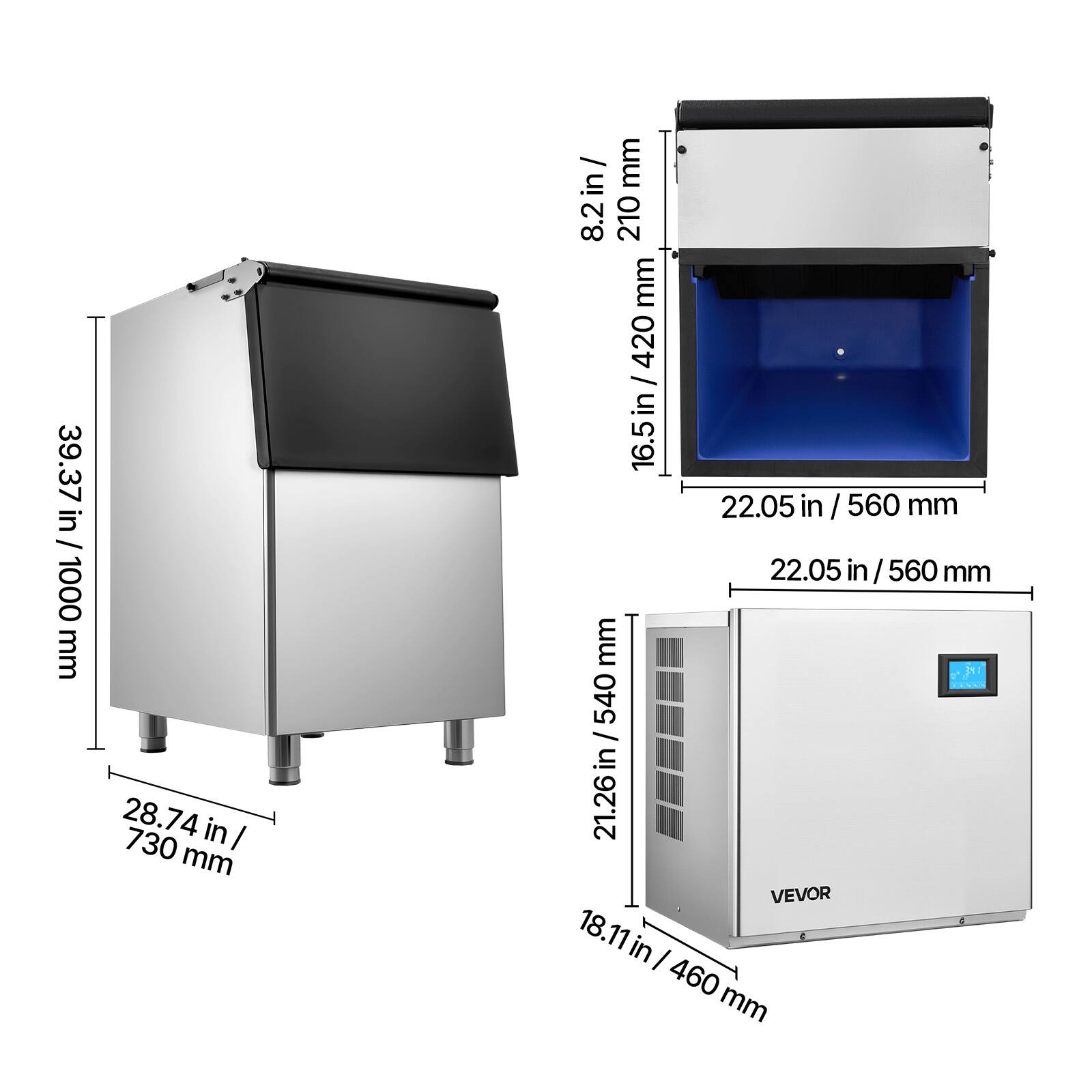 39.37 in / 1000 mm  
28.74 in / 730 mm  
8.2 in / 210 mm  
16.5 in / 420 mm  
22.05 in / 560 mm  
18.11 in / 460 mm  
21.26 in / 540 mm
