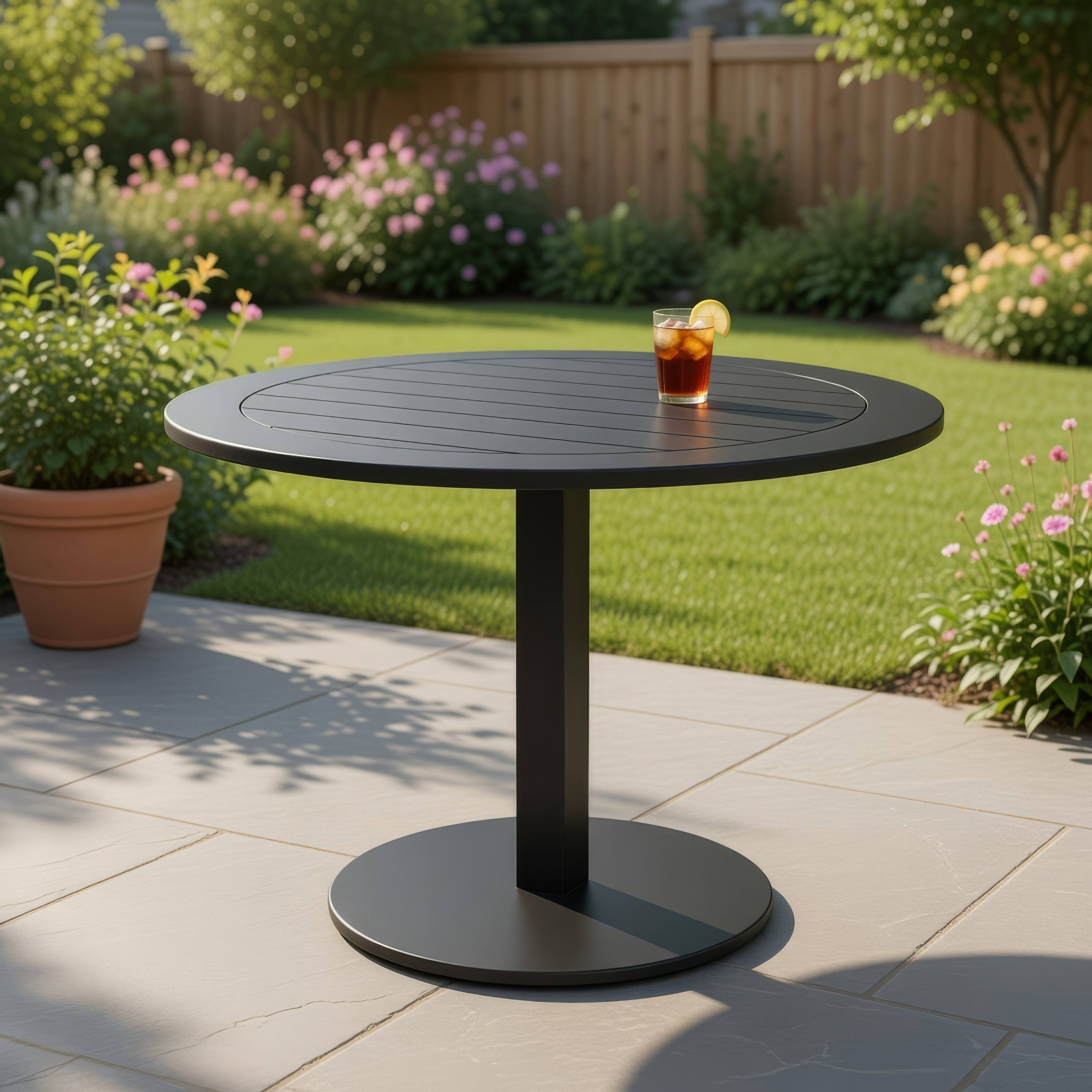 Alt View 3. Manhattan Lane - Keli 35 Inch Round Dining Table, Aluminum Frame, Foldable Design - Gray.