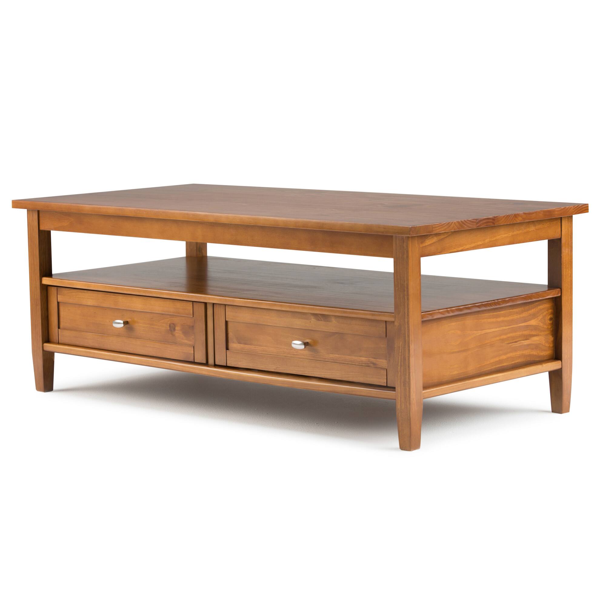 Angle. Simpli Home - Warm Shaker Coffee Table - Light Golden Brown.