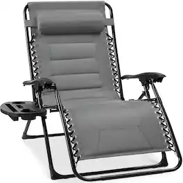 Best Choice Products - Oversized Padded Zero Gravity Chair, Folding Outdoor Patio Recliner w/ Side Tray - Ice Gray