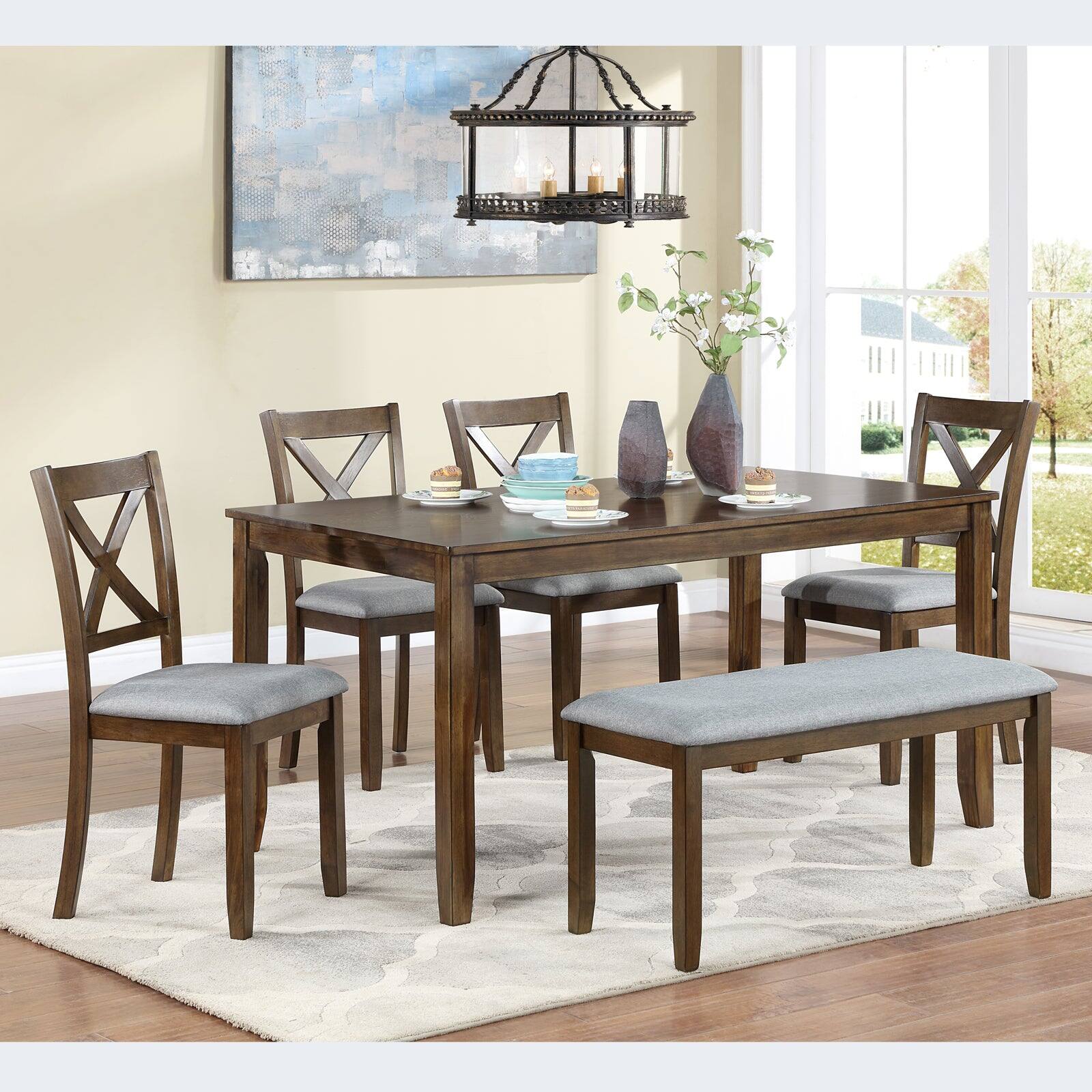 Alt View 1. Boyel Living - 5-Piece Rectangular Dining Table Set with Bench Seats 6 - Brown.