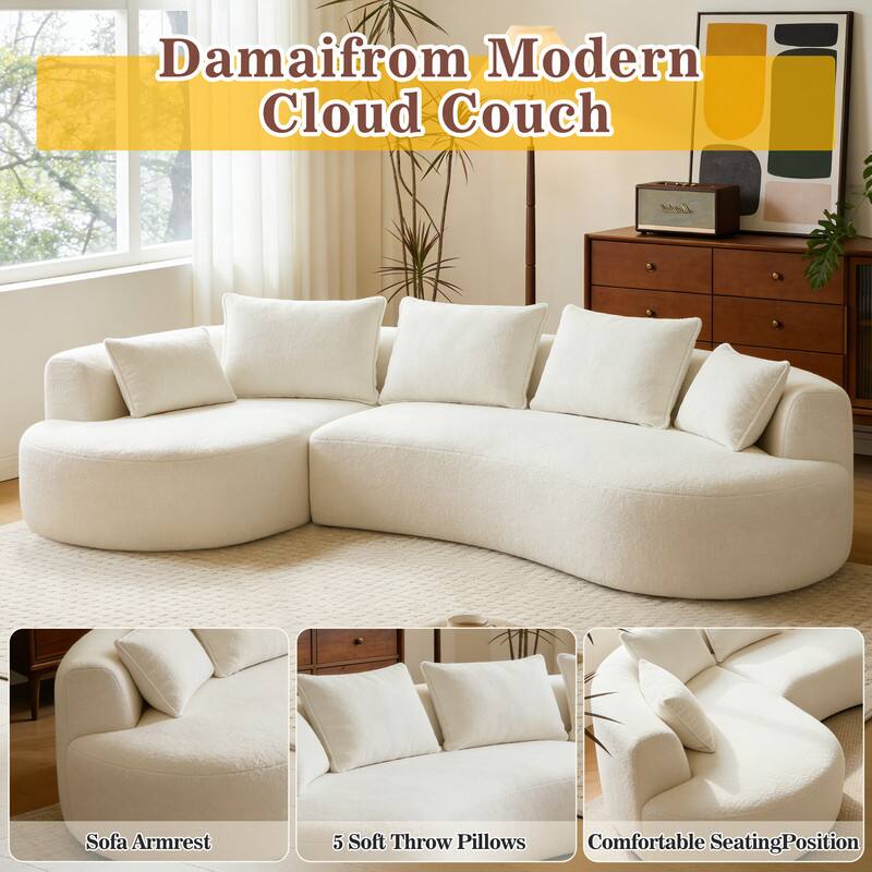 Damaifrom Modern Cloud Couch  
Sofa Armrest  
5 Soft Throw Pillows  
Comfortable Seating Position