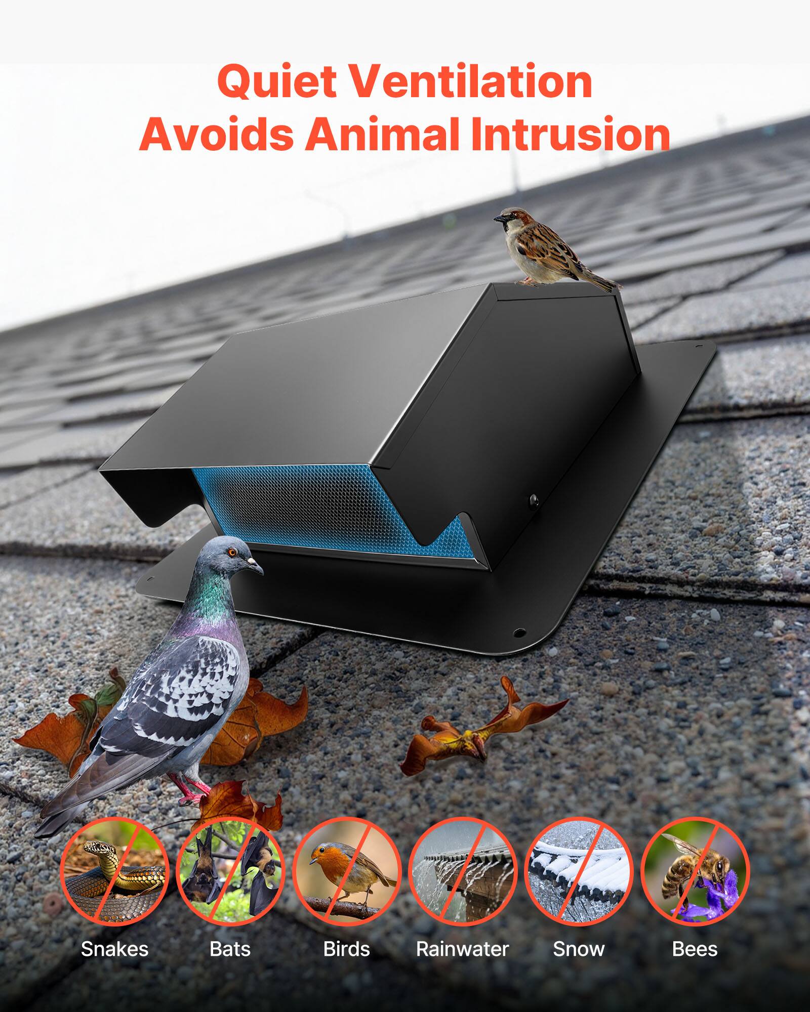 Quiet Ventilation Avoids Animal Intrusion

- Snakes
- Bats
- Birds
- Rainwater
- Snow
- Bees