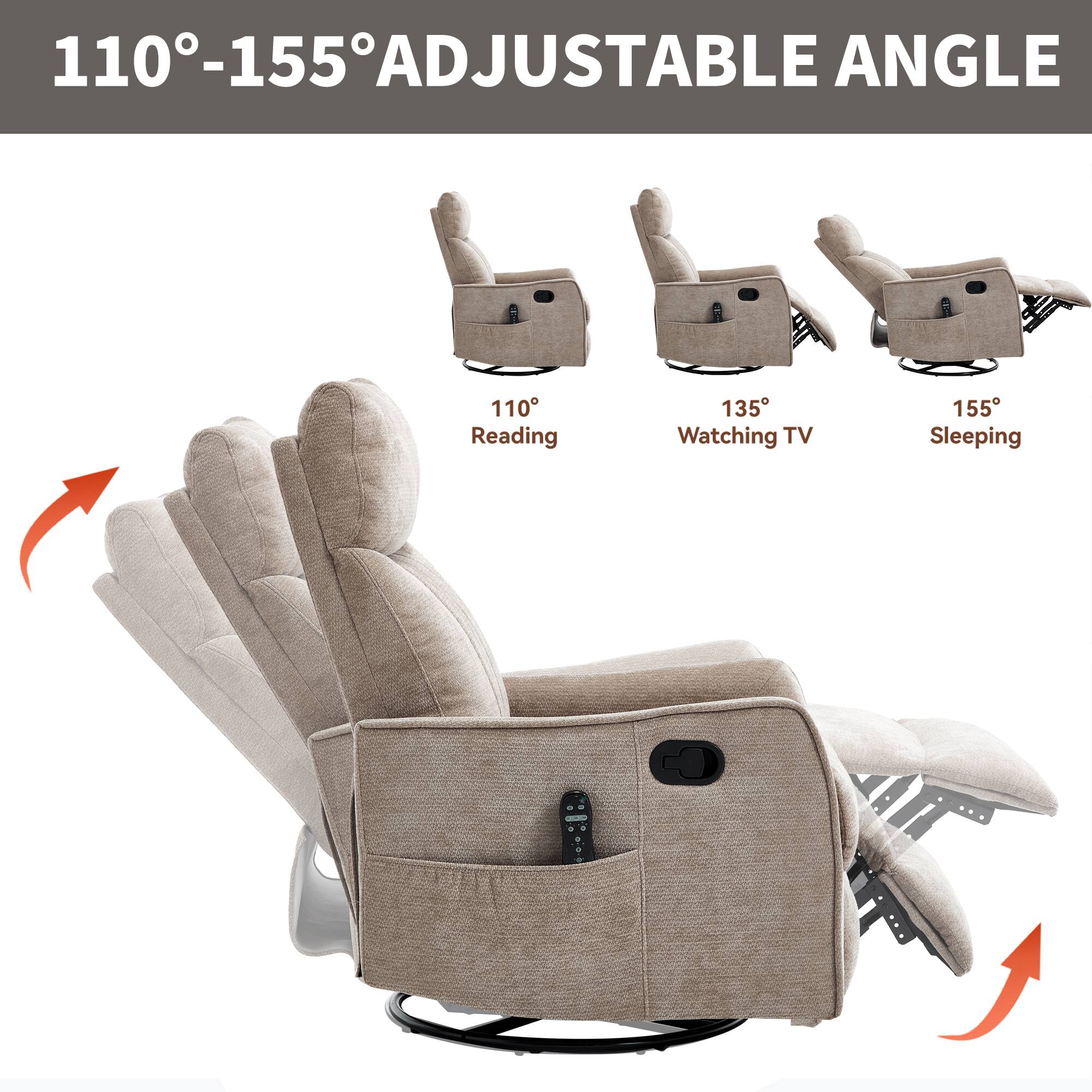 110°-155° ADJUSTABLE ANGLE

110° Reading  
135° Watching TV  
155° Sleeping