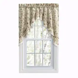 Ellis Curtain - Cherries Ruffled 1.5" Rod Pocket Swag Lace Edge Window Curtain 58"x36" - Natural