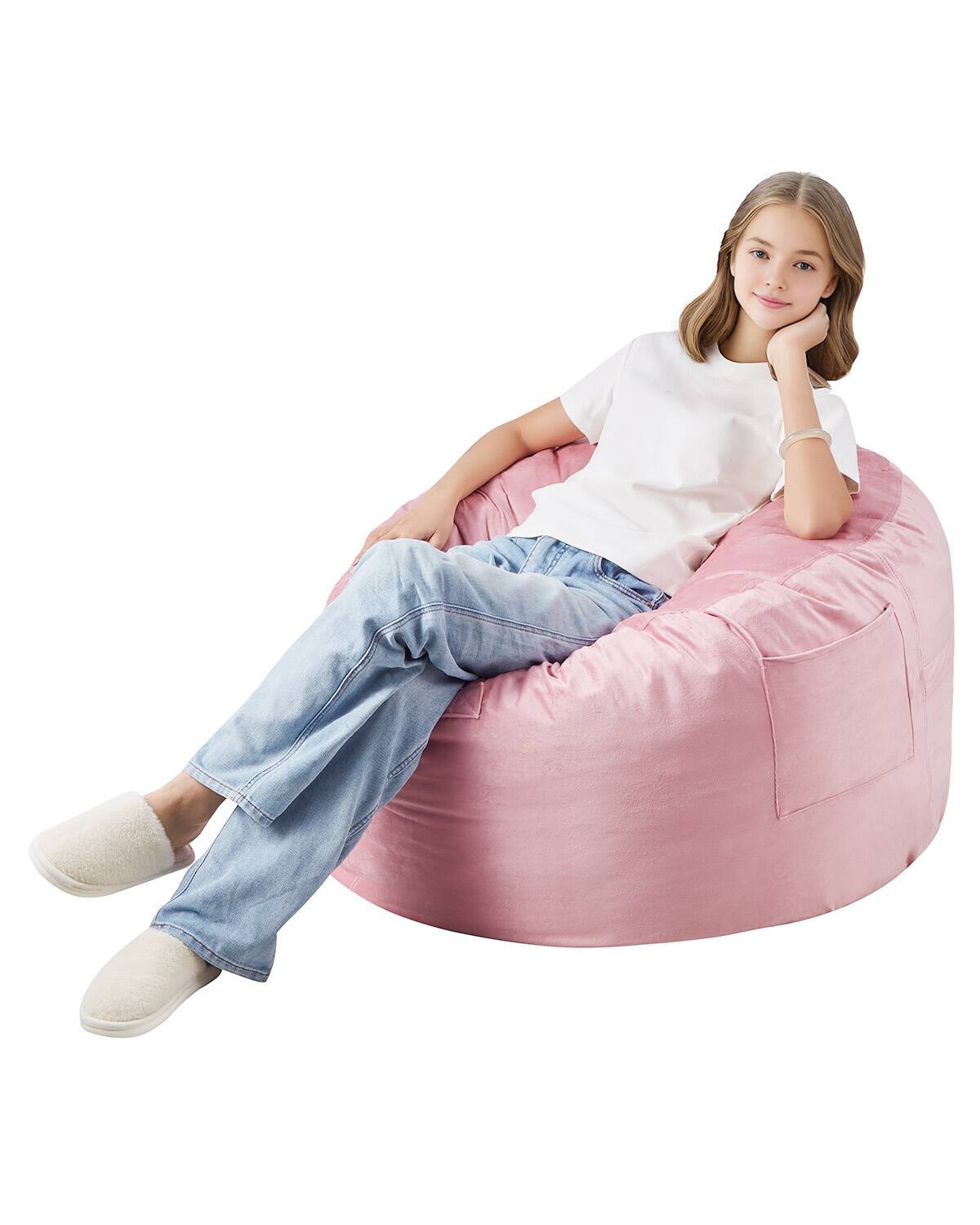 VEVOR - Bean Bag Chair, 3 feet Round Bean Bag Chair with Removable and Washable Cover, 25D Memory Foam Filled - Pink