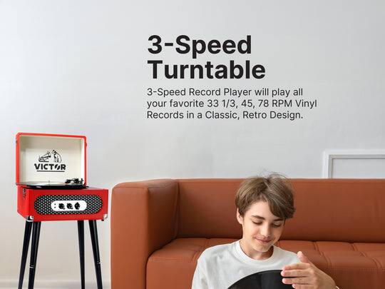 3-Speed Turntable  
3-Speed Record Player will play all your favorite 33 1/3, 45, 78 RPM Vinyl Records in a Classic, Retro Design.  
VICTOR
