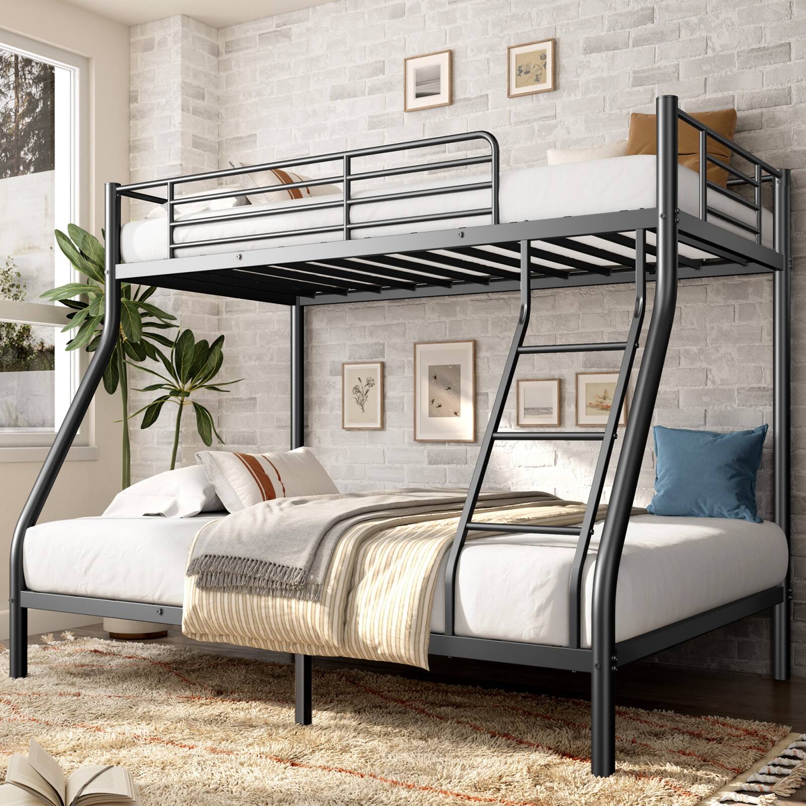 Alt View 1. Ecooso - Metal Bunk Bed, Twin Over Full Size Support for Adults Teens - Coffee.