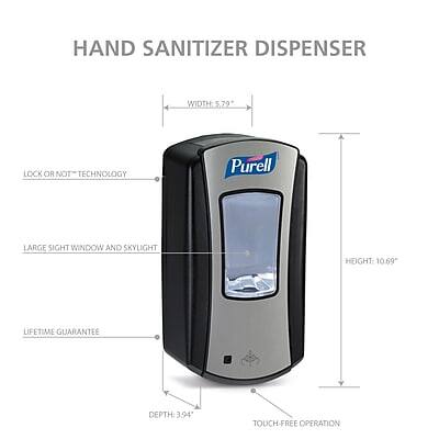 HAND SANITIZER DISPENSER

- WIDTH: 5.79"
- HEIGHT: 10.69"
- DEPTH: 3.94"

Features:
- LOCK OR NOT TECHNOLOGY
- LARGE SIGHT WINDOW AND SKYLIGHT
- LIFETIME GUARANTEE
- TOUCH-FREE OPERATION