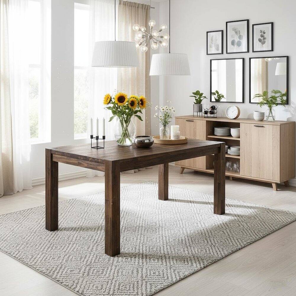 Alt View 2. FurniFact - Rectangular Dining Table - Brown.
