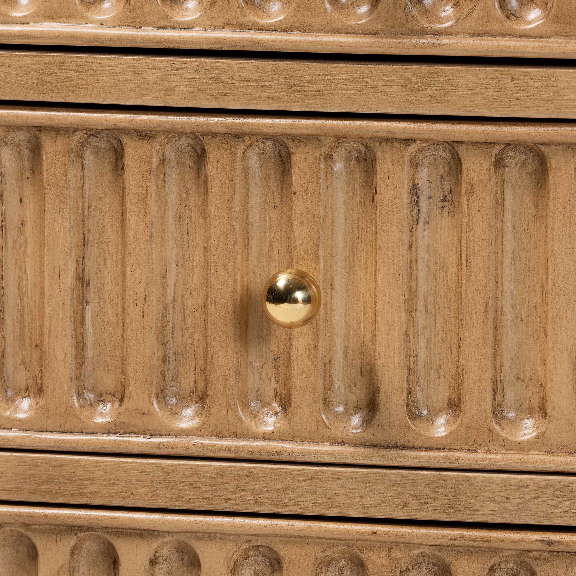 Alt View 2. bali & pari - bali & pari Lavi Fluted Wood Chest - 3-Drawer Storage Chest with Textured Drawer Fronts and Round Knobs for Bedroom - Antique Beige.
