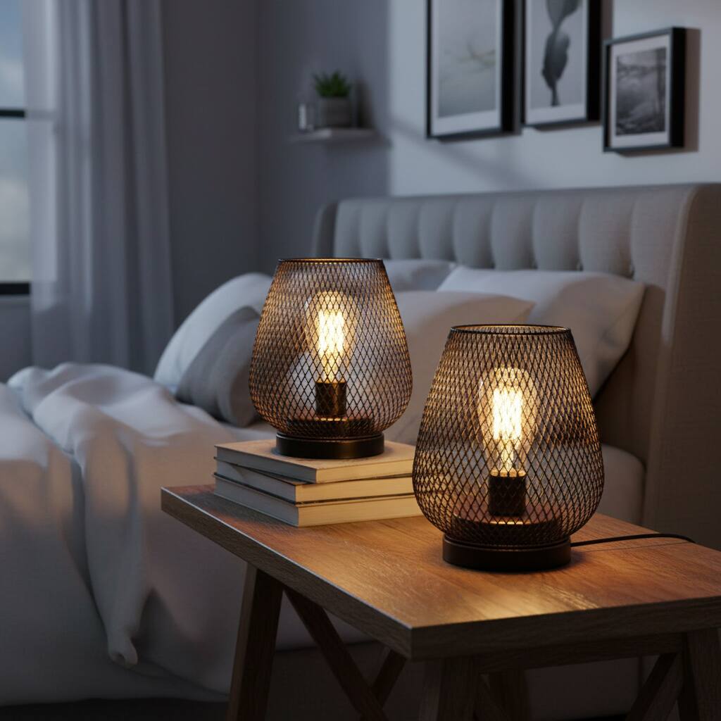 Alt View 2. FINEAK - Set of 2 8.5" Battery-Powered LED Lanterns - Metal Cage Accent Lights for Indoor & Outdoor Use - Black;Gold;White.