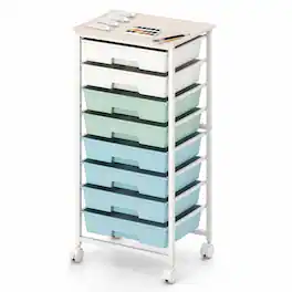 Costway - 8-Drawer Art & Craft Storage Cart, Storage Cart with 4 Universal Wheels, Metal Frame for Home 15"L - 15"L Green Gradient
