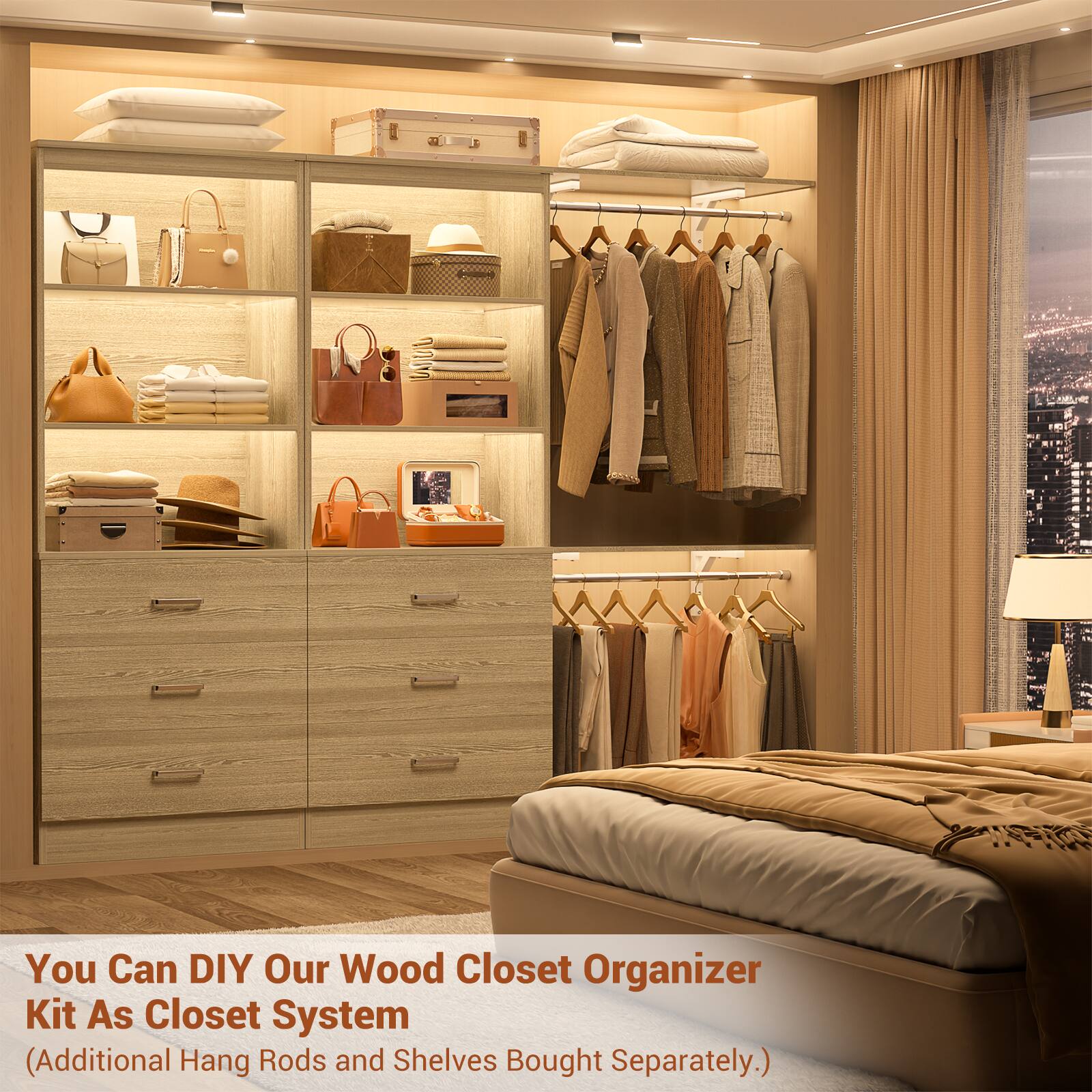 You Can DIY Our Wood Closet Organizer Kit As Closet System  
(Additional Hang Rods and Shelves Bought Separately.)