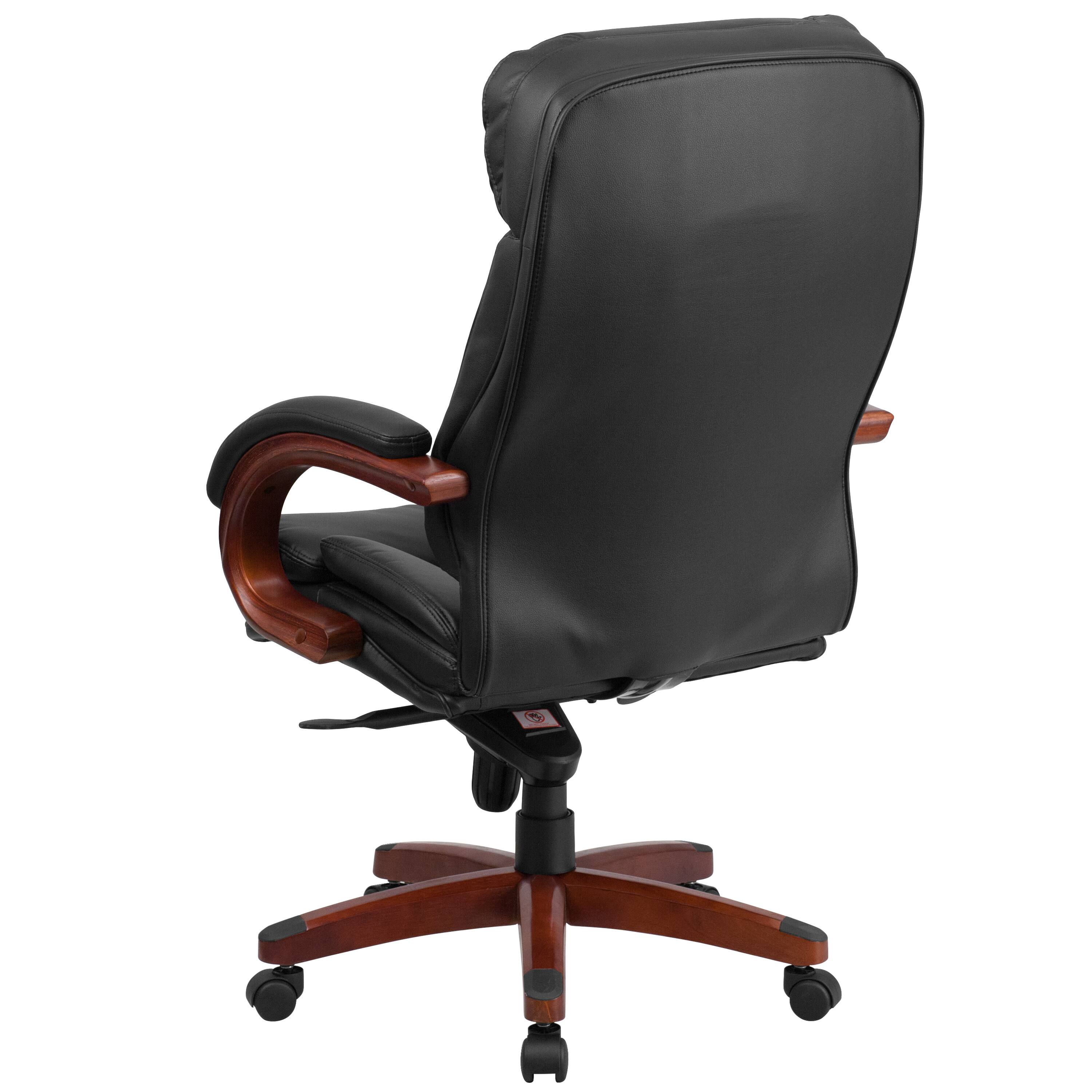 Alt View 5. Emma + Oliver - High Back Leather Executive Swivel Ergonomic Office Chair with Synchro-Tilt Mechanism, Mahogany Wood Base and Arms - Black.