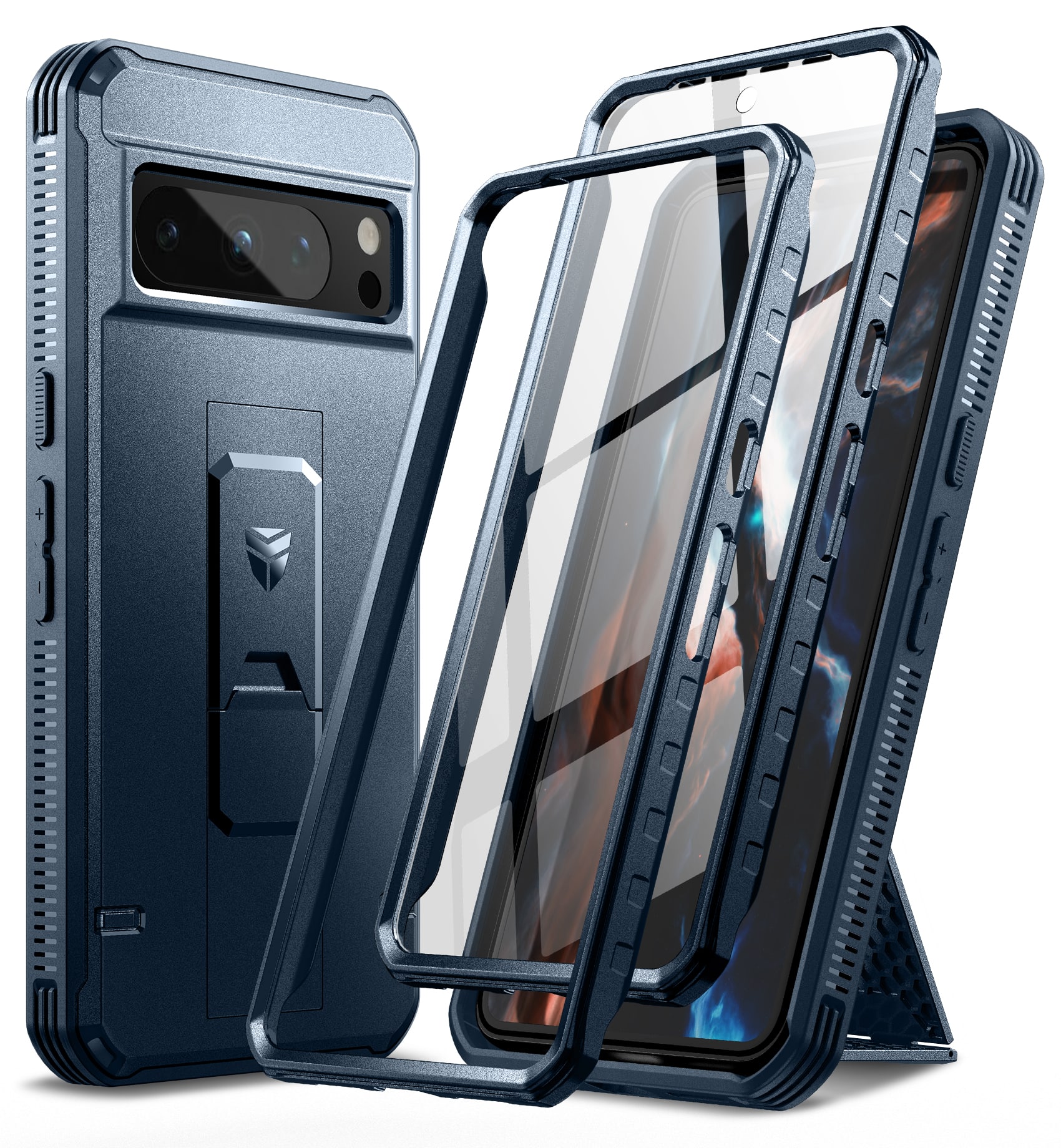 Dexnor - Case for Google Pixel 8 Pro with Screen Protector, Kickstand, Heavy Duty Military Grade Shockproof Protection - Navy Blue