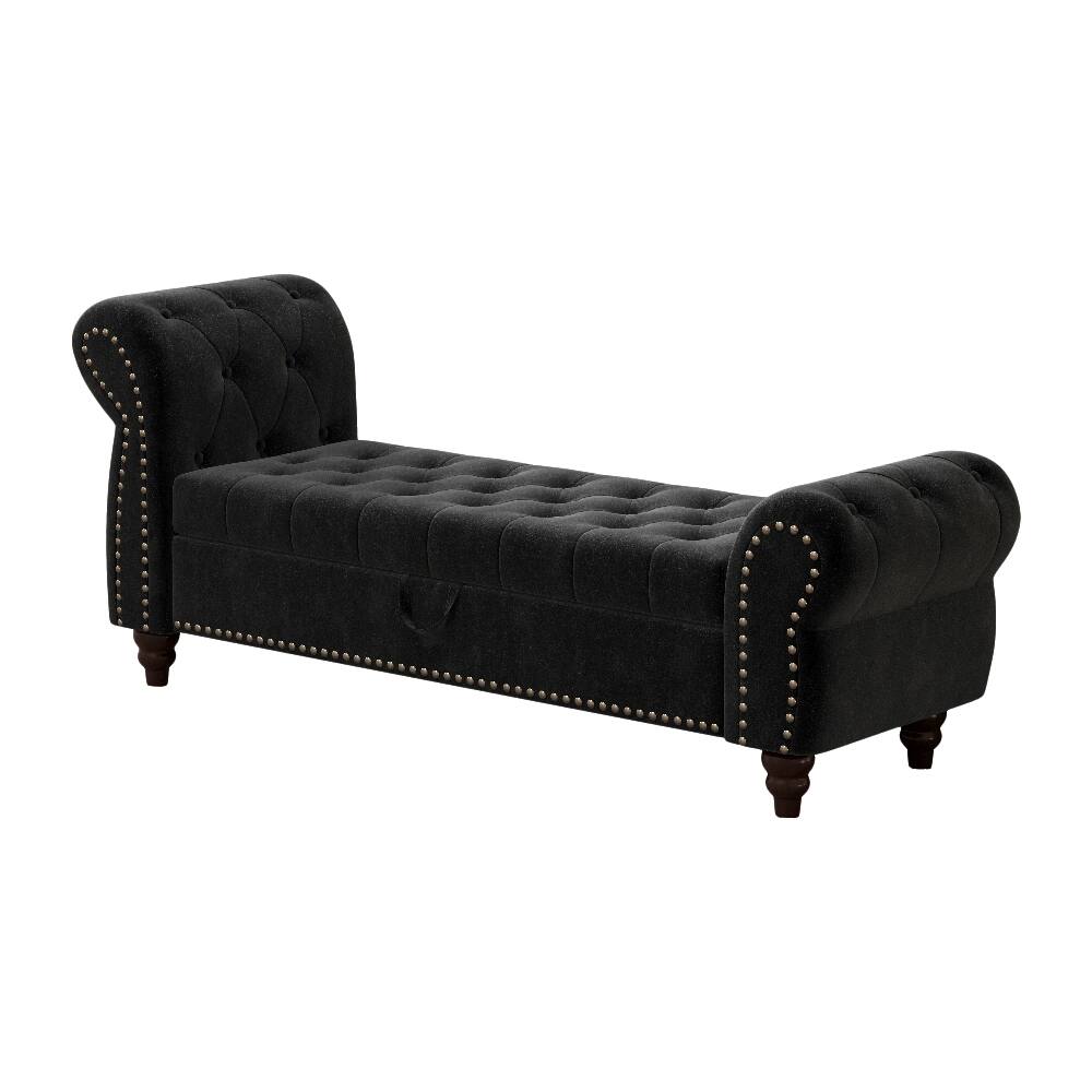 Alt View 4. Ropilly - Ropilly Black Velvet Bed Bench with Storage Tufted Chaise Lounge - Black.