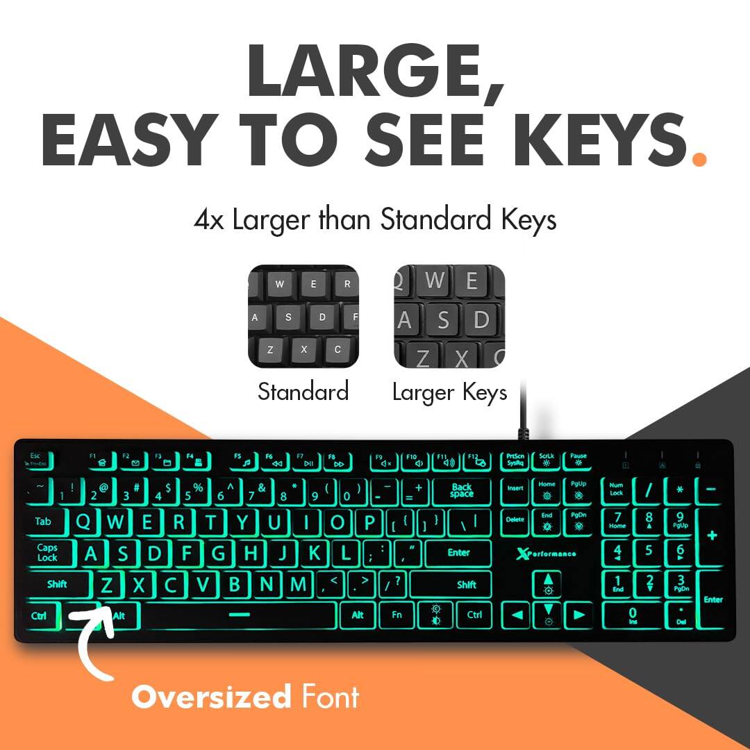 LARGE, EASY TO SEE KEYS.

4x Larger than Standard Keys

Standard Larger Keys

Oversized Font