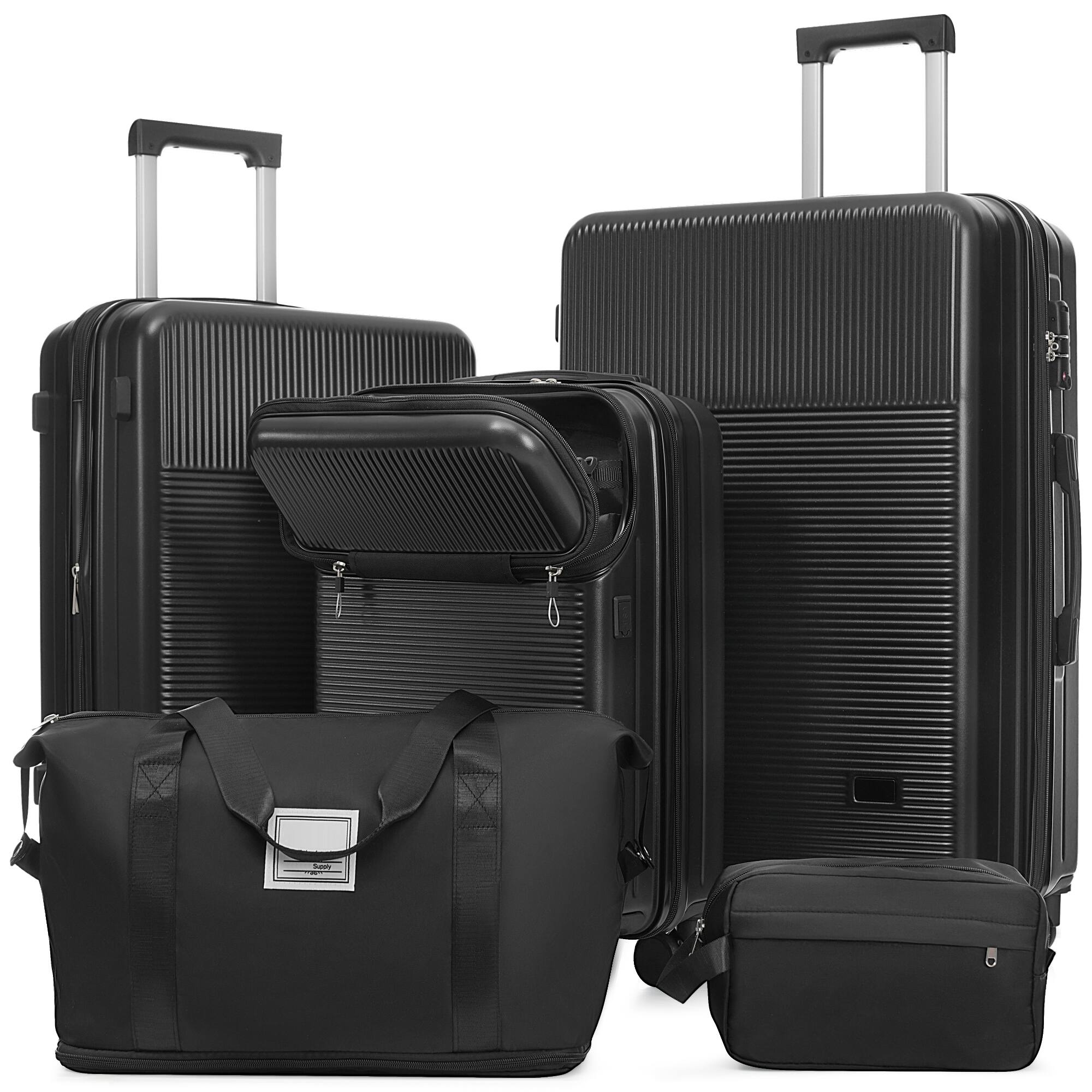 Alt View 9. Ecooso - 5-Piece ABS Luggage Set with Half-Open 20" Carry-On, USB Port, Double Spinner Wheels, TSA Locks, Bags - Black.