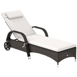 Outsunny - Wicker Outdoor Chaise Lounge, 5-Level Adjustable Backrest PE Rattan Pool Lounge Chair with Wheels, Cushion & Headrest - Mixed Brown and Cream White