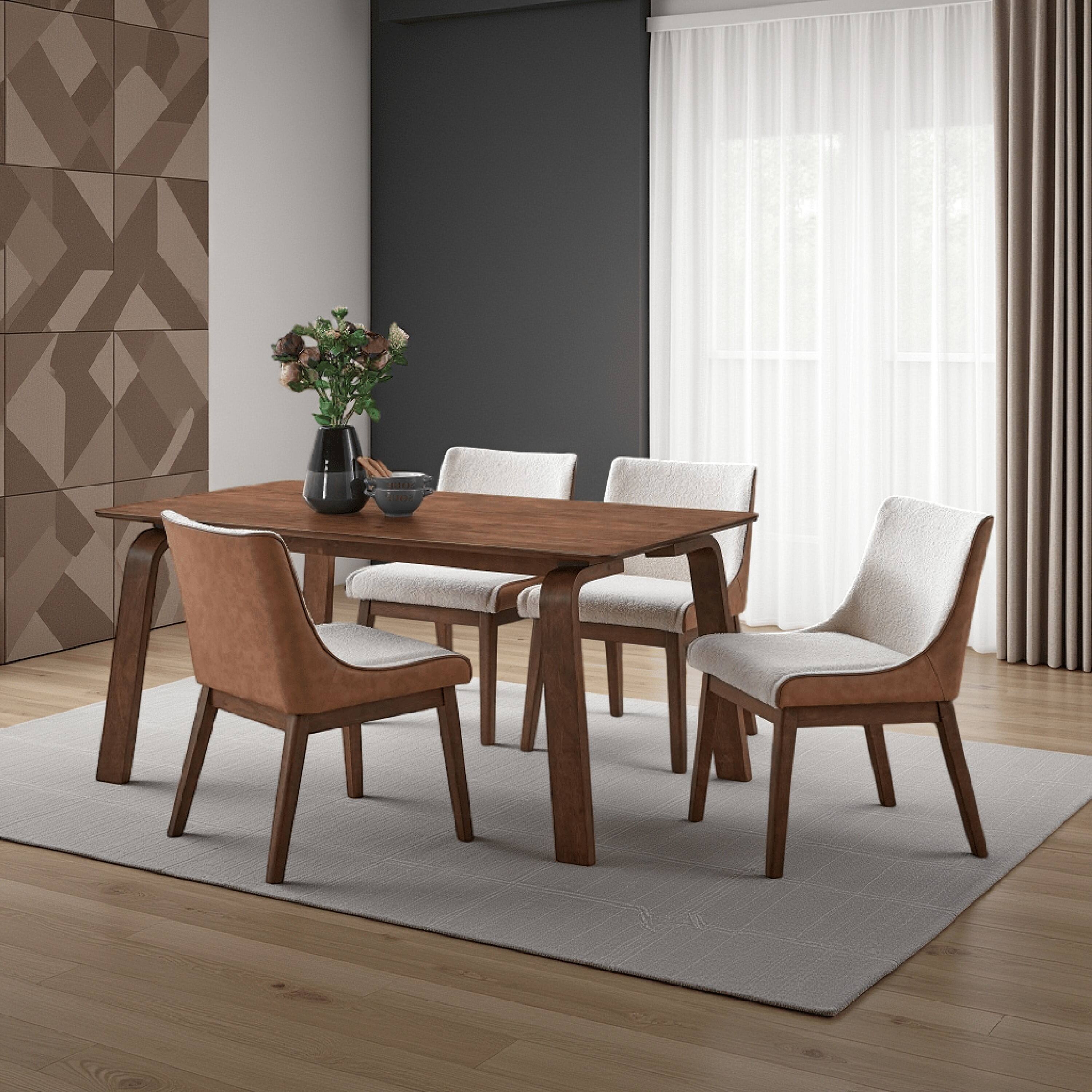 Alt View 5. Manhattan Lane - Kinni Dining Table, Walnut Brown Wood, Bent Legs, Rectangular 63 Inch - Walnut Brown.
