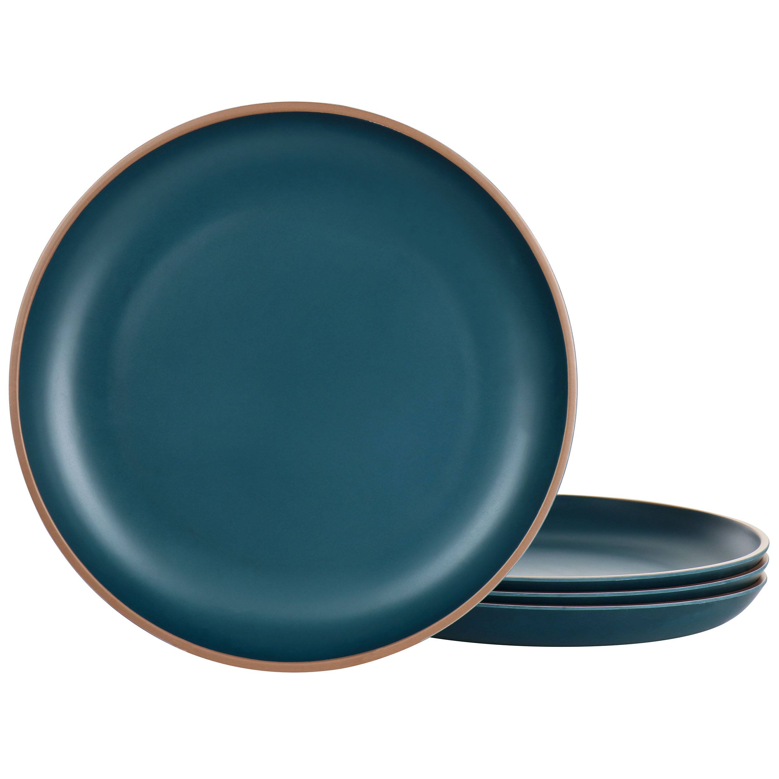 Front. Gibson - Gibson Home Rockabye 4 Piece Melamine Dinner Plate Set in Dark Teal - Blue.