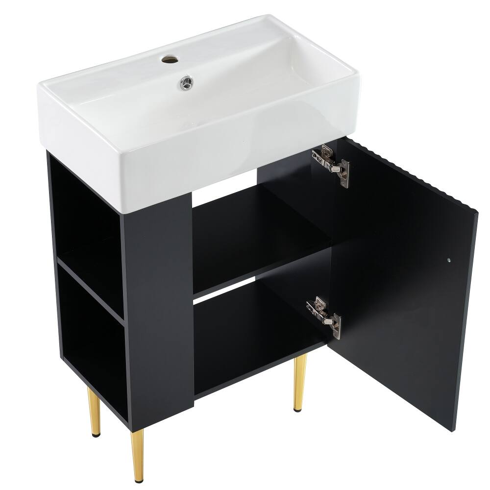 Alt View 9. Loheer - Loheer 21.6 inch black bathroom vanity with ceramic sink left side storage - Black.