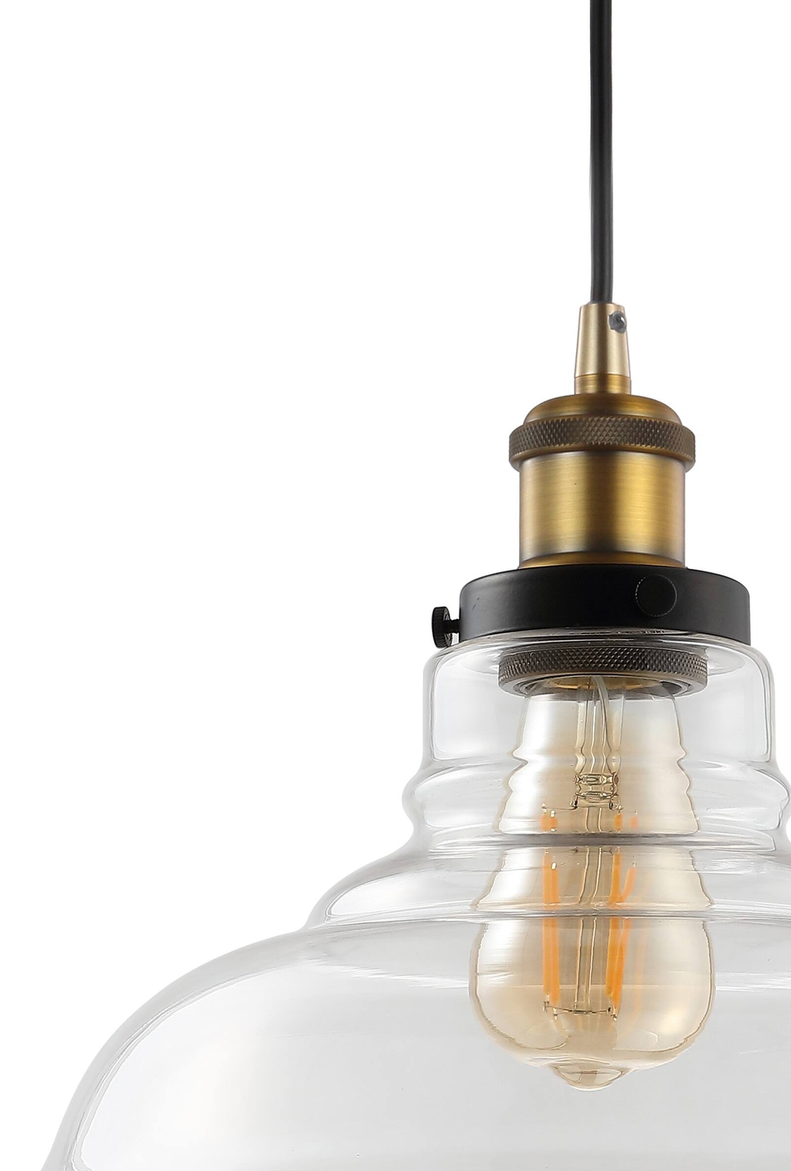 Alt View 4. Jonathan Y - Litchfield 11" Farmhouse Metal/Glass LED Pendant, Brass Gold - Brass Gold.