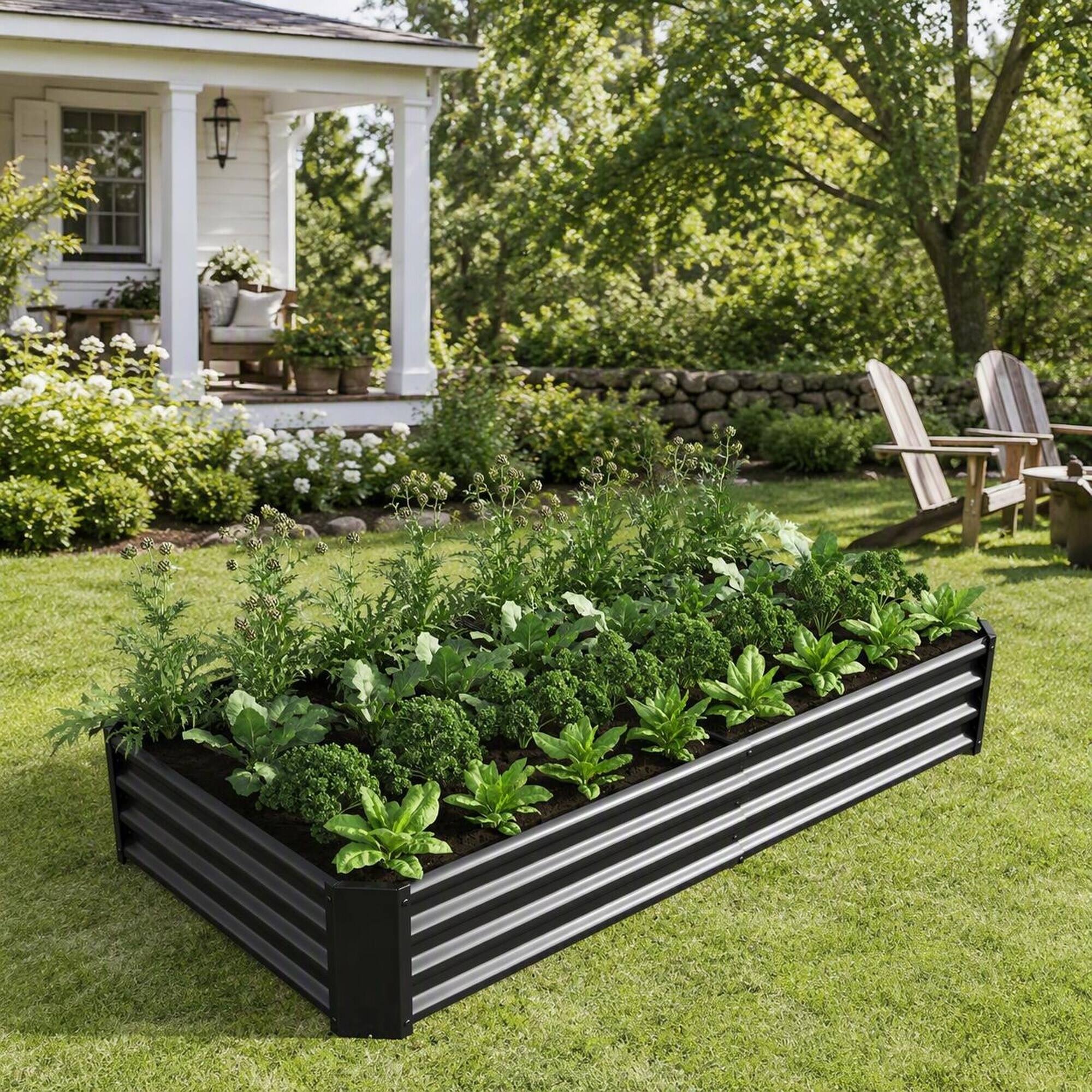 Alt View 1. RYHNUYNE - Metal Raised Garden Bed 6x3x1 ft Outdoor Black Rectangle Planter for Vegetables Flowers with Open Base Drainage - Black.