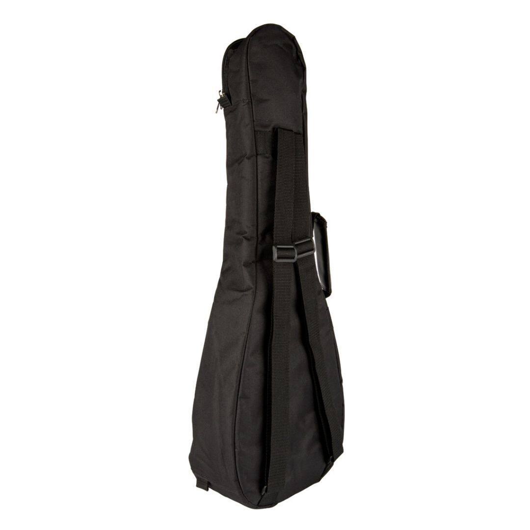 Angle. Lanikai - Lanikai 5mm Padded Nylon No Logo Tenor Ukulele Black Bag with Zipper Pocket.