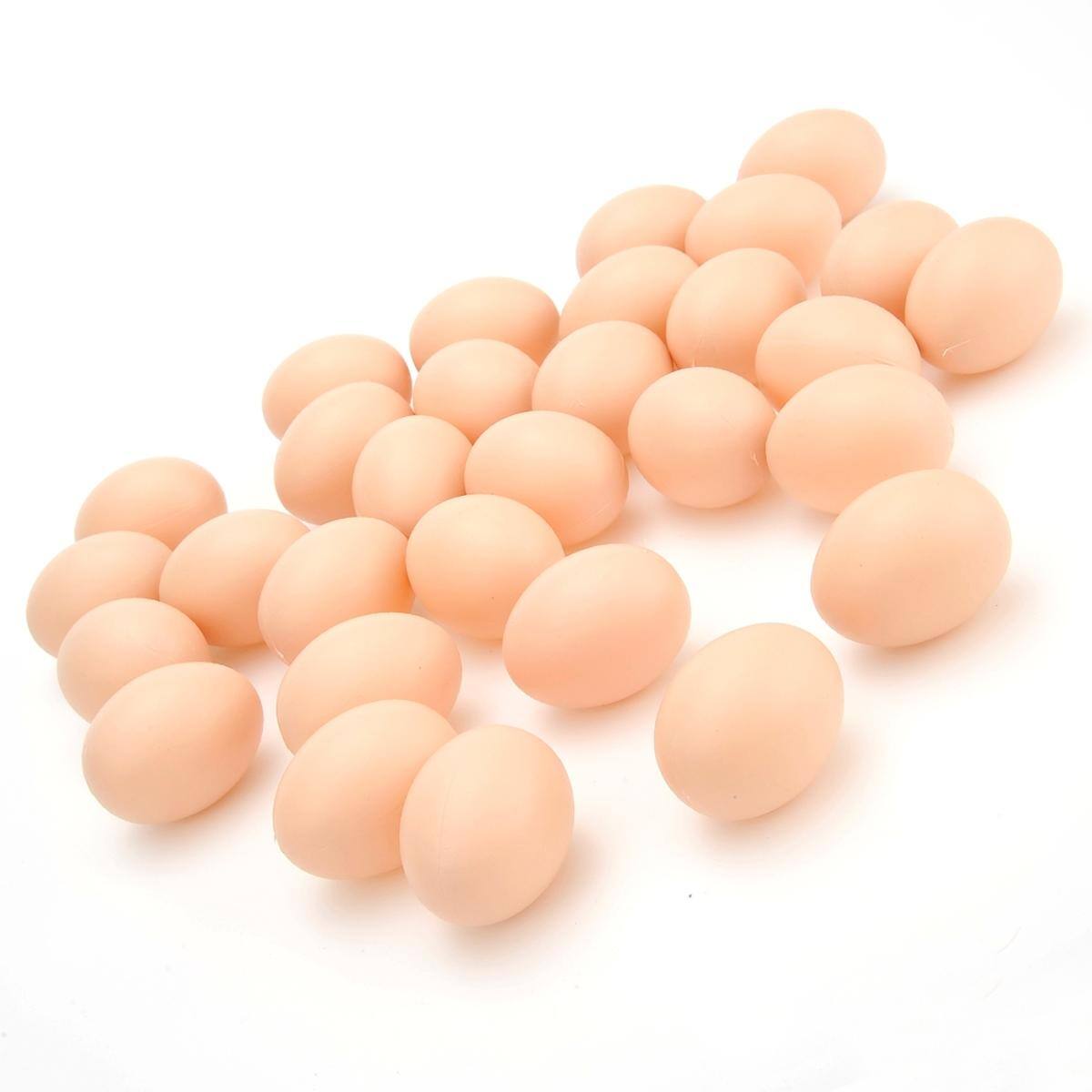 Left. JuzToys - 30pcs Kids Realistic Chicken Eggs Toys, Play Food Toy Eggs for Pretend Play, Easter Decor, Egg Hunt Game - Brown.