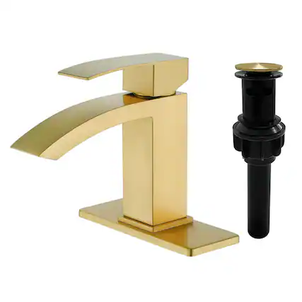 Front. Boyel Living - Brushed Gold Waterfall Bathroom Faucet SUS304 Stainless Steel - Brushed Gold.